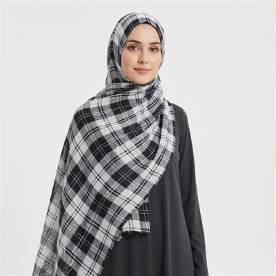 Plaid Pattern Print Modal Hijab